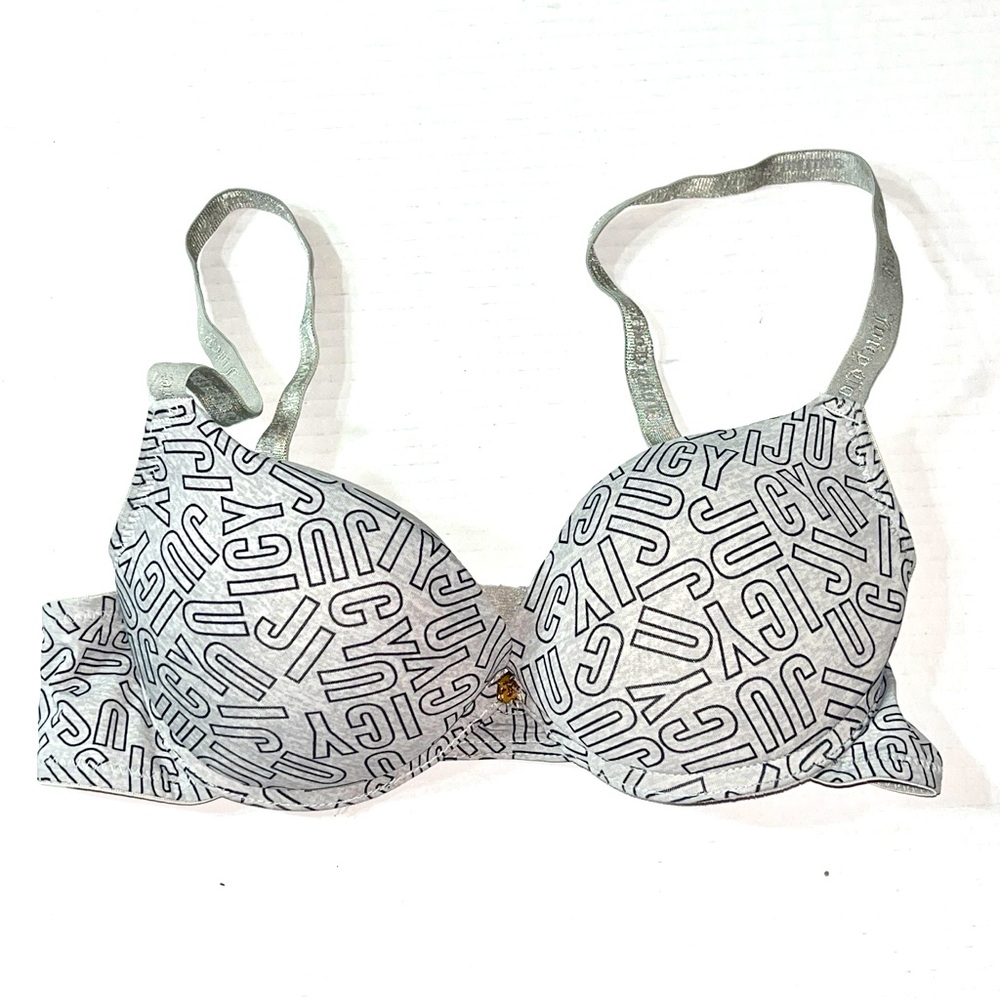 Juicy Couture Bra 34C‎ Gray All Over Print Intimates Lingerie Y2K